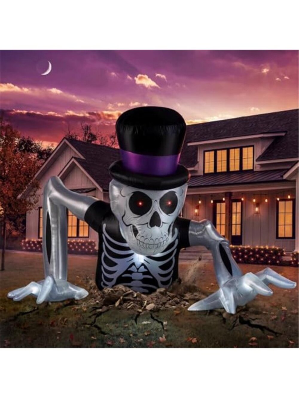 Hollowfly 6 ft Halloween Inflatable Outdoor Blow up Groundbreaker Skeleton